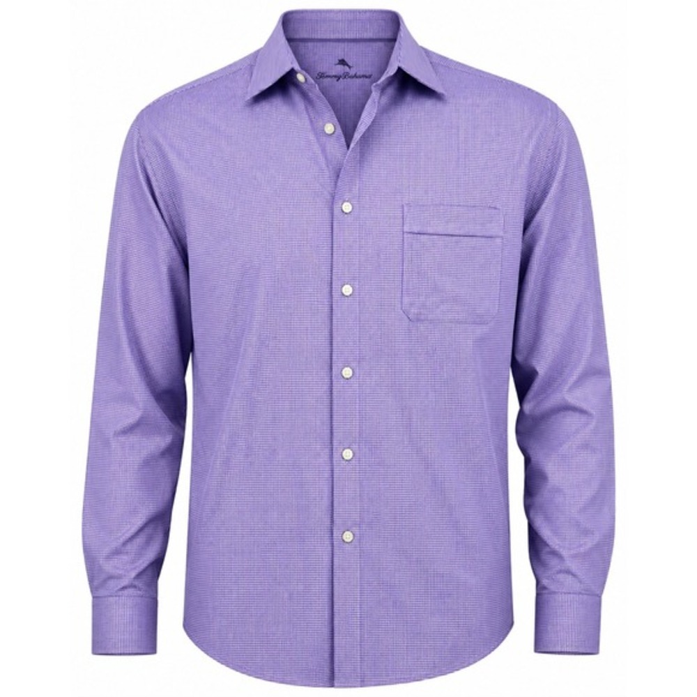 Tommy Bahama Mens Purple Micro Houndstooth Button Down Shirt 16 34/35 NEW